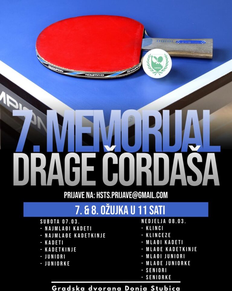 NAJAVA TURNIRA – 7. MEMORIJAL DRAGE ČORDAŠA U ORGANIZACIJI STK STUBICA